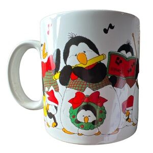 Vintage Applause 1986 Christmas Penguin Music Singing Coffee Cup Mug Korea